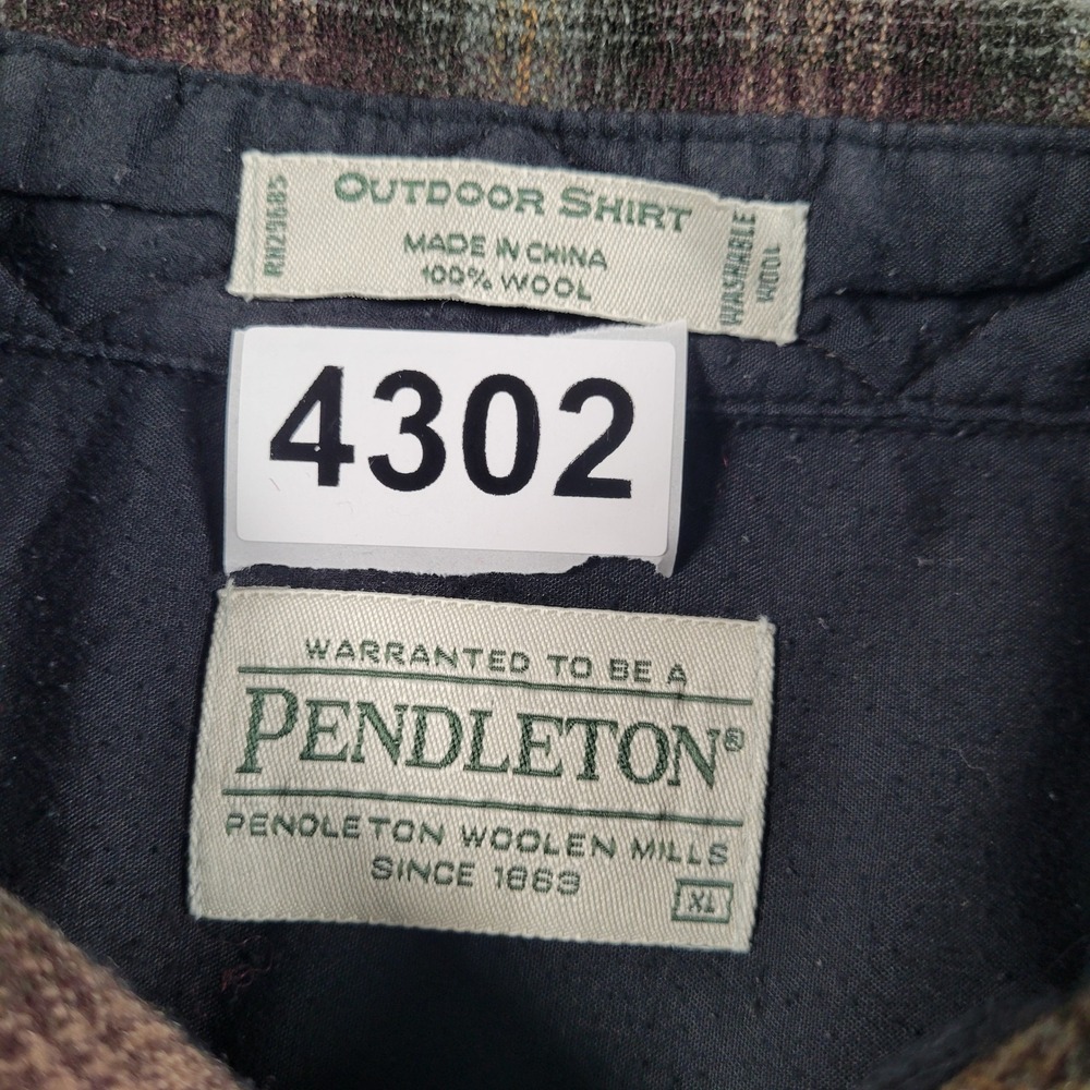 Pendleton Outdoor Shirt Mens XL Green Brown Plaid Washable Wool Button Up - Picture 6 of 9
